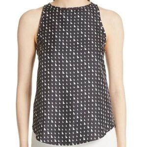 Theory “Racer 2” Black with White Triangles Silk Stripe Twill Racer Tank Size P